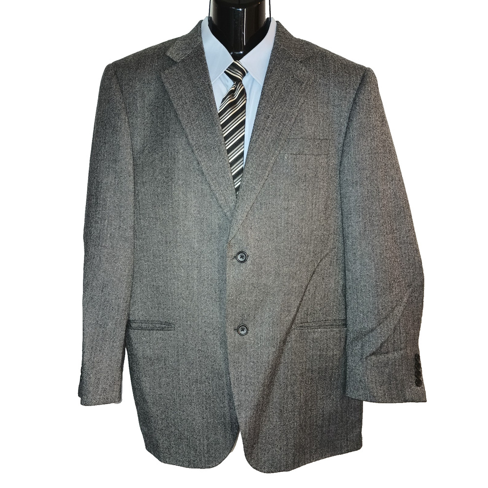 MC GREGOR Grey Herringbone 100% Wool Suit Jacket Blazer Size 42R M007